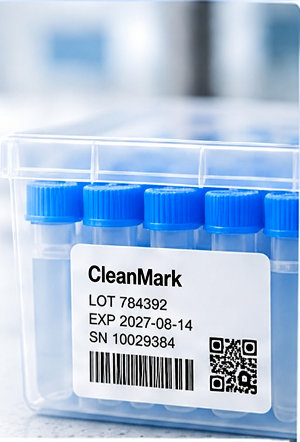 Clearly labeled laboratory vials packaged for controlled use