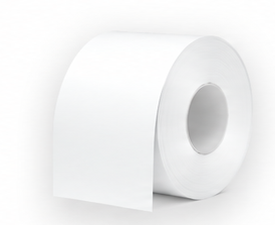 Continuous sterile label material supplied on a white plastic core