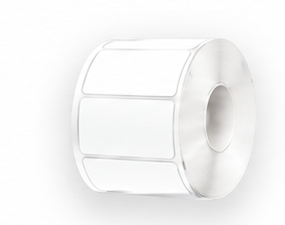 Compact roll of one-column die-cut labels on a white plastic core