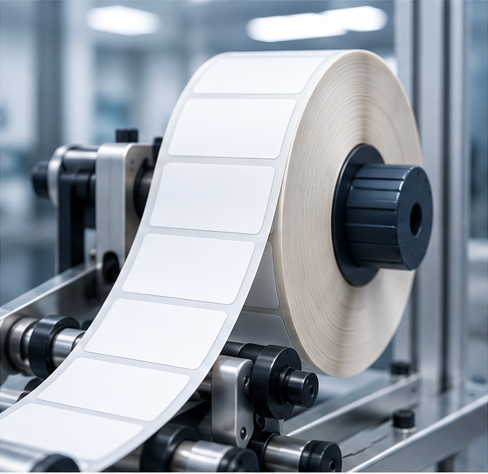 Roll labels dispensing through label-handling equipment
