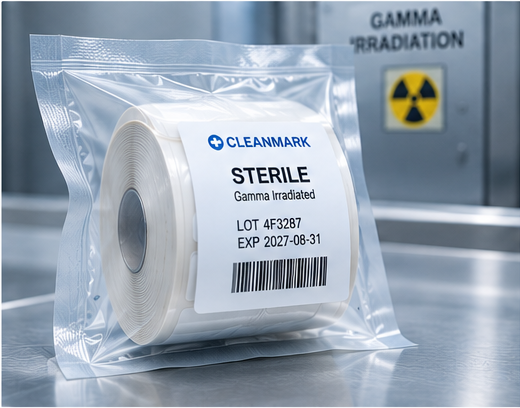 Sterile label roll packaged for gamma sterilization