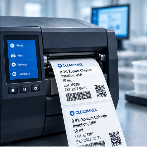Sterile label printing with variable data and barcodes